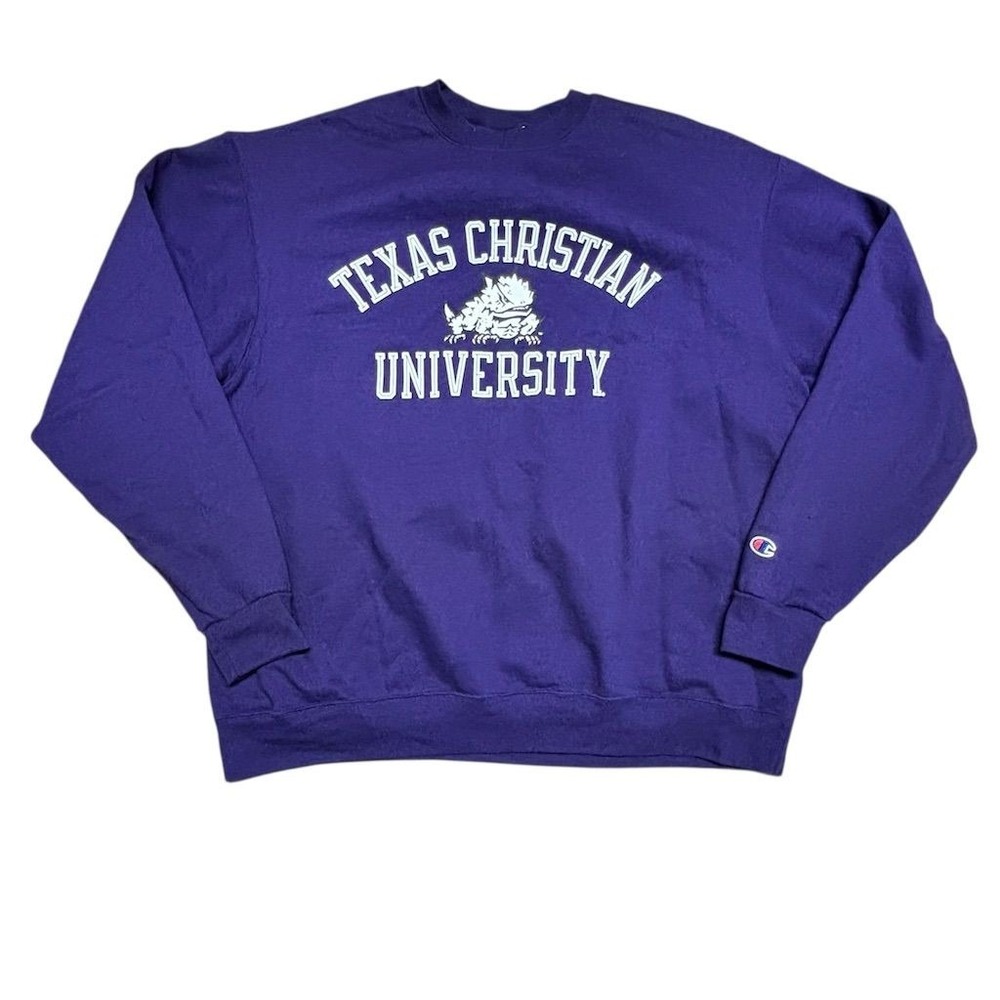 Champion TCU Men's XL Purple Pullover Sweatshirt Long Sleeve Crew Neck